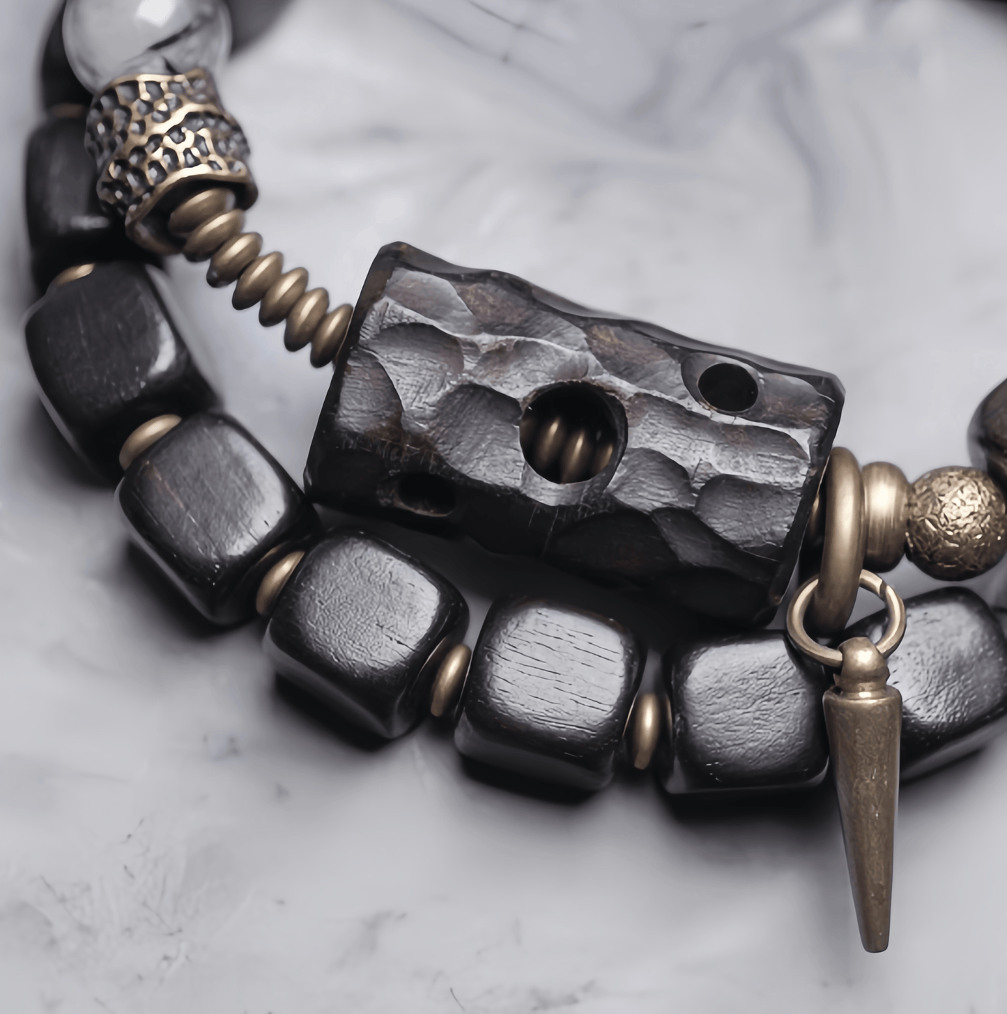 Energy Luxury Artisan Mixed Black Rutilated Quartz & Ebony Wood Bracelet – Handcrafted & Symbolic