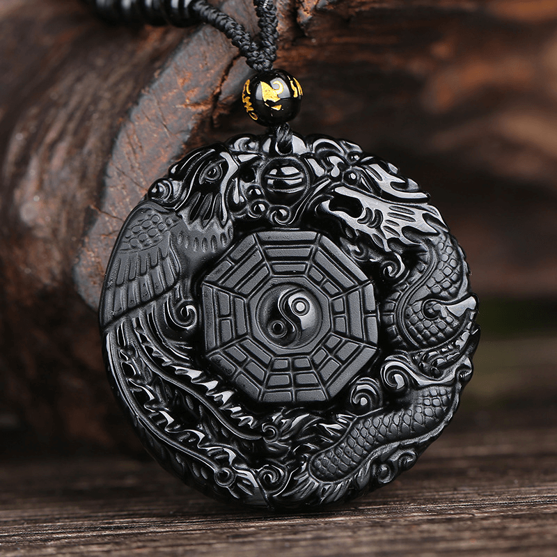 Bagua Protection Amulet – Obsidian & Brass Energy Shield