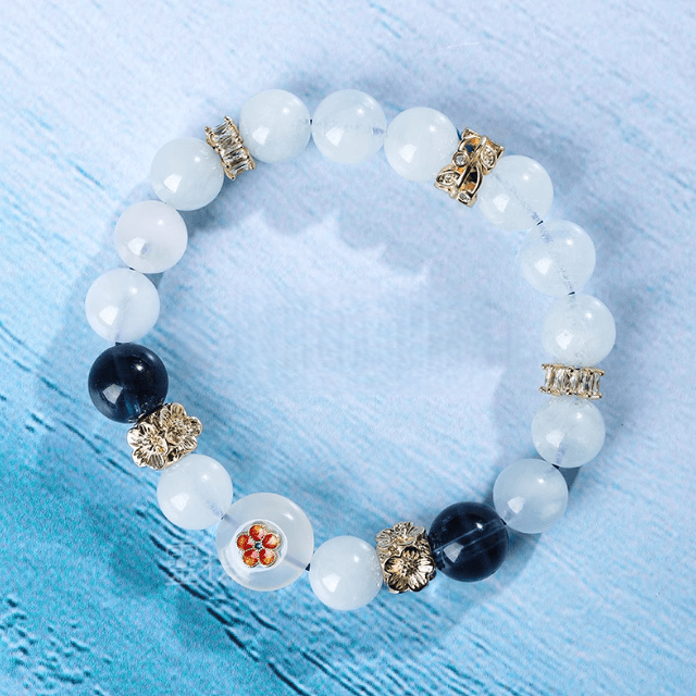 Celestial Fortune Bracelet – Aquamarine & White Phantom, Drawing Prosperity from All Four Directions