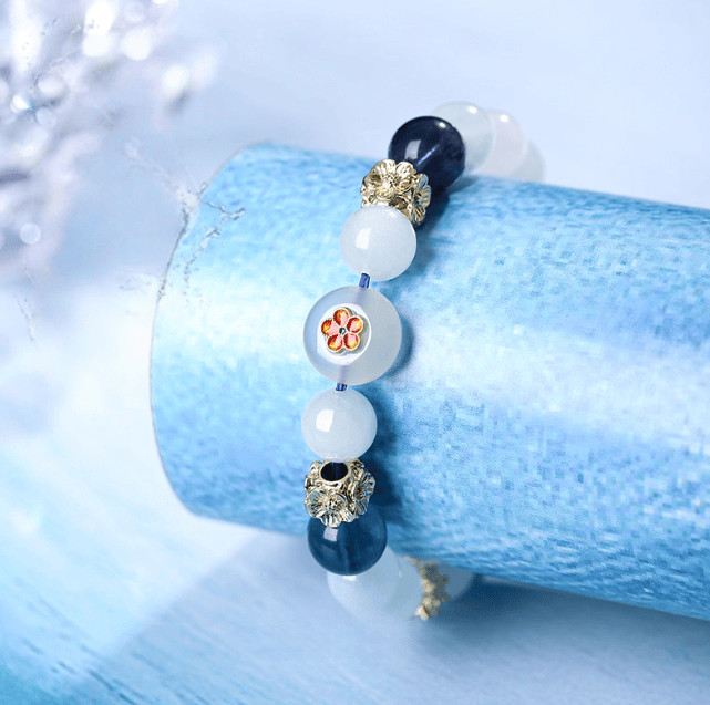 Celestial Fortune Bracelet – Aquamarine & White Phantom, Drawing Prosperity from All Four Directions