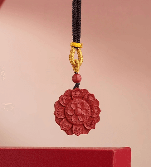 Cinnabar Pendant Auspicious Eight Treasures Necklace