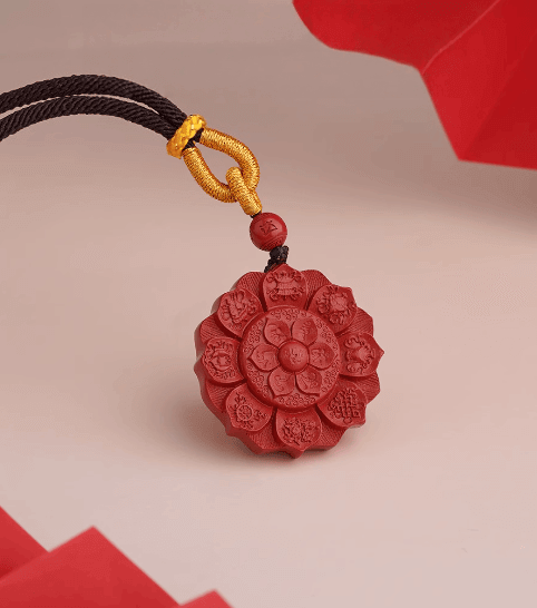 Cinnabar Pendant Auspicious Eight Treasures Necklace