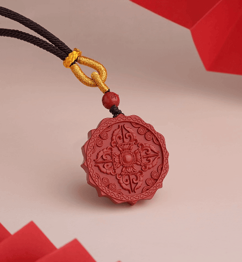 Cinnabar Pendant Auspicious Eight Treasures Necklace