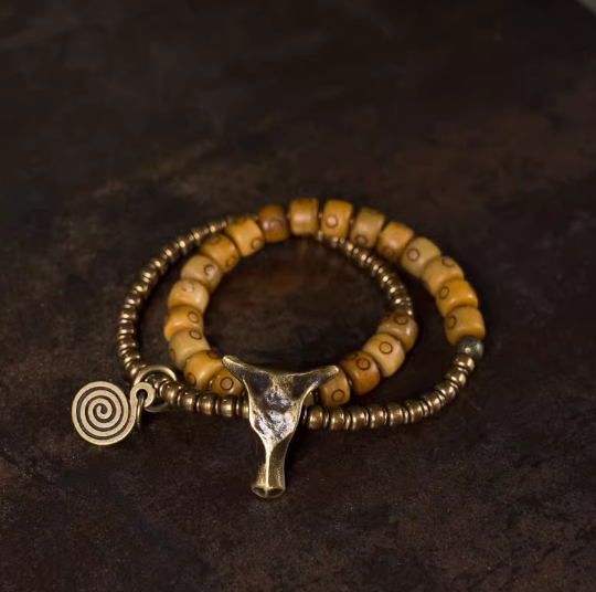 Energy Luxury Experience Vintage Charm – Handmade Distressed Bone Double-Wrap Bracele
