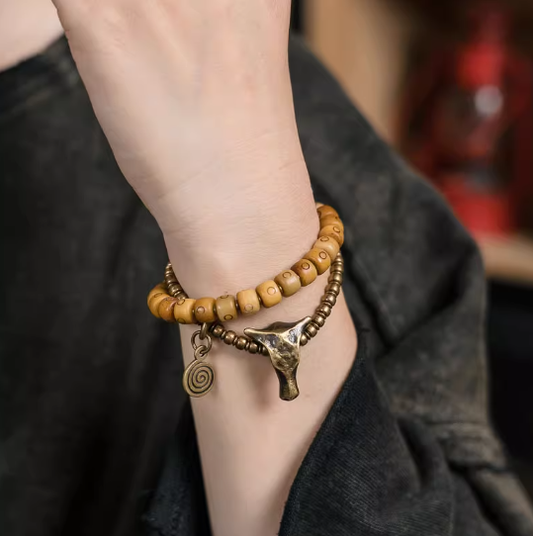 Energy Luxury Experience Vintage Charm – Handmade Distressed Bone Double-Wrap Bracele