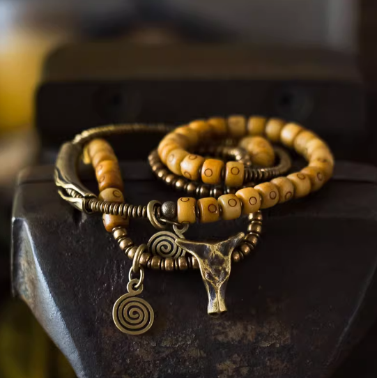 Energy Luxury Experience Vintage Charm – Handmade Distressed Bone Double-Wrap Bracele
