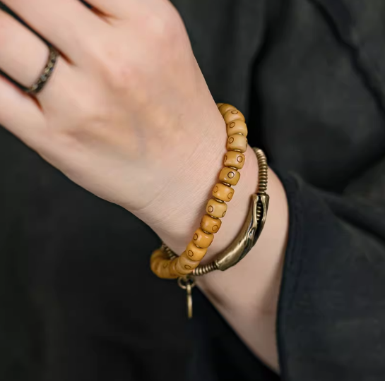 Energy Luxury Experience Vintage Charm – Handmade Distressed Bone Double-Wrap Bracele