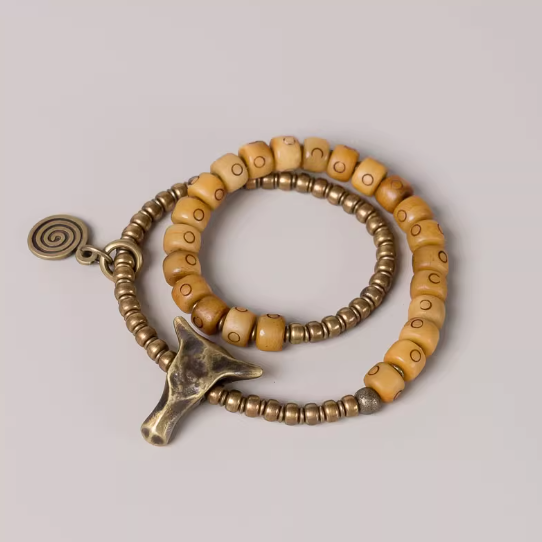 Energy Luxury Experience Vintage Charm – Handmade Distressed Bone Double-Wrap Bracele