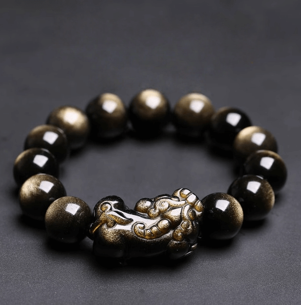 Golden Obsidian Pixiu Bracelet – Prosperity Energy Booster