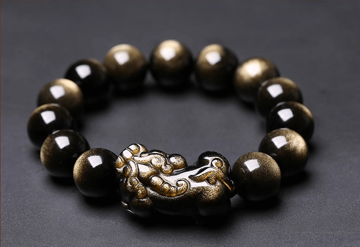 Golden Obsidian Pixiu Bracelet – Prosperity Energy Booster
