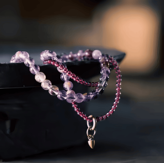 Energy Luxury Handcrafted Amethyst Phantom & Garnet Bracelet
