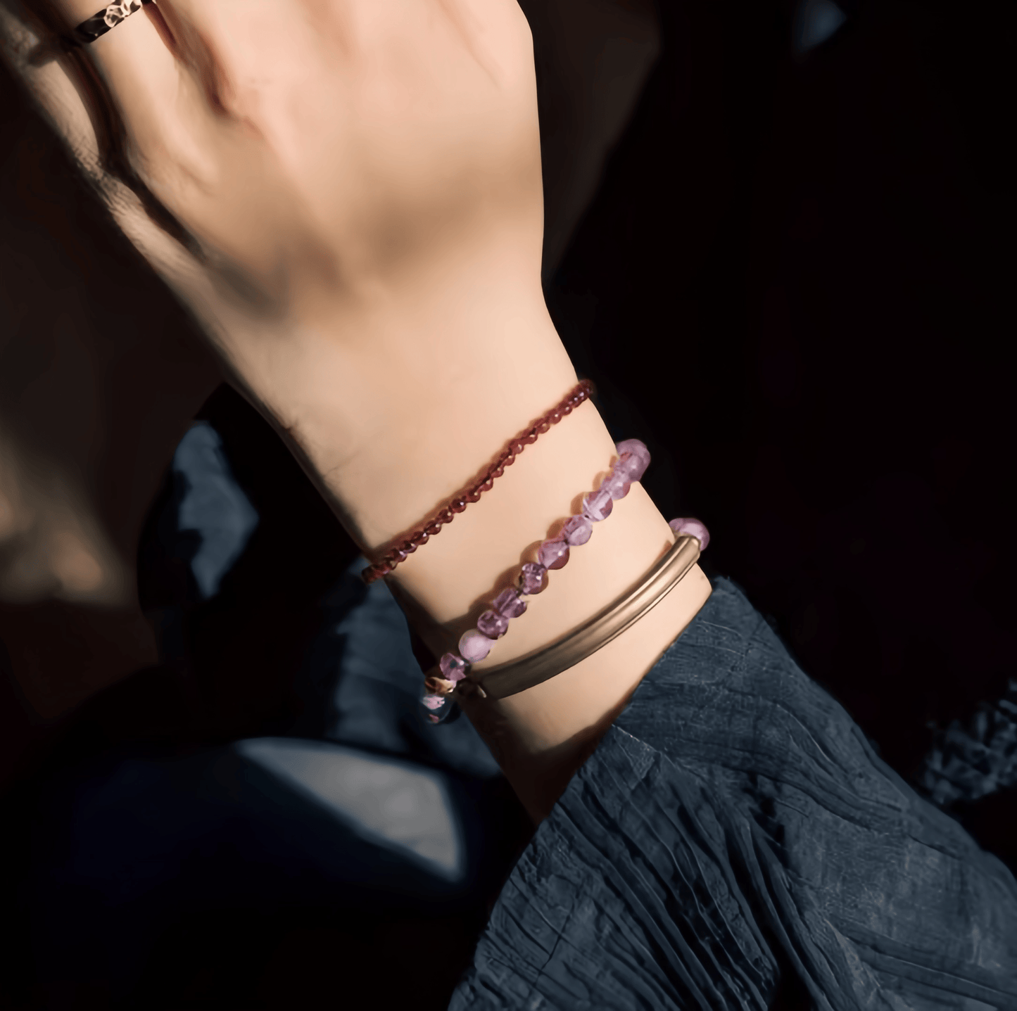 Energy Luxury Handcrafted Amethyst Phantom & Garnet Bracelet