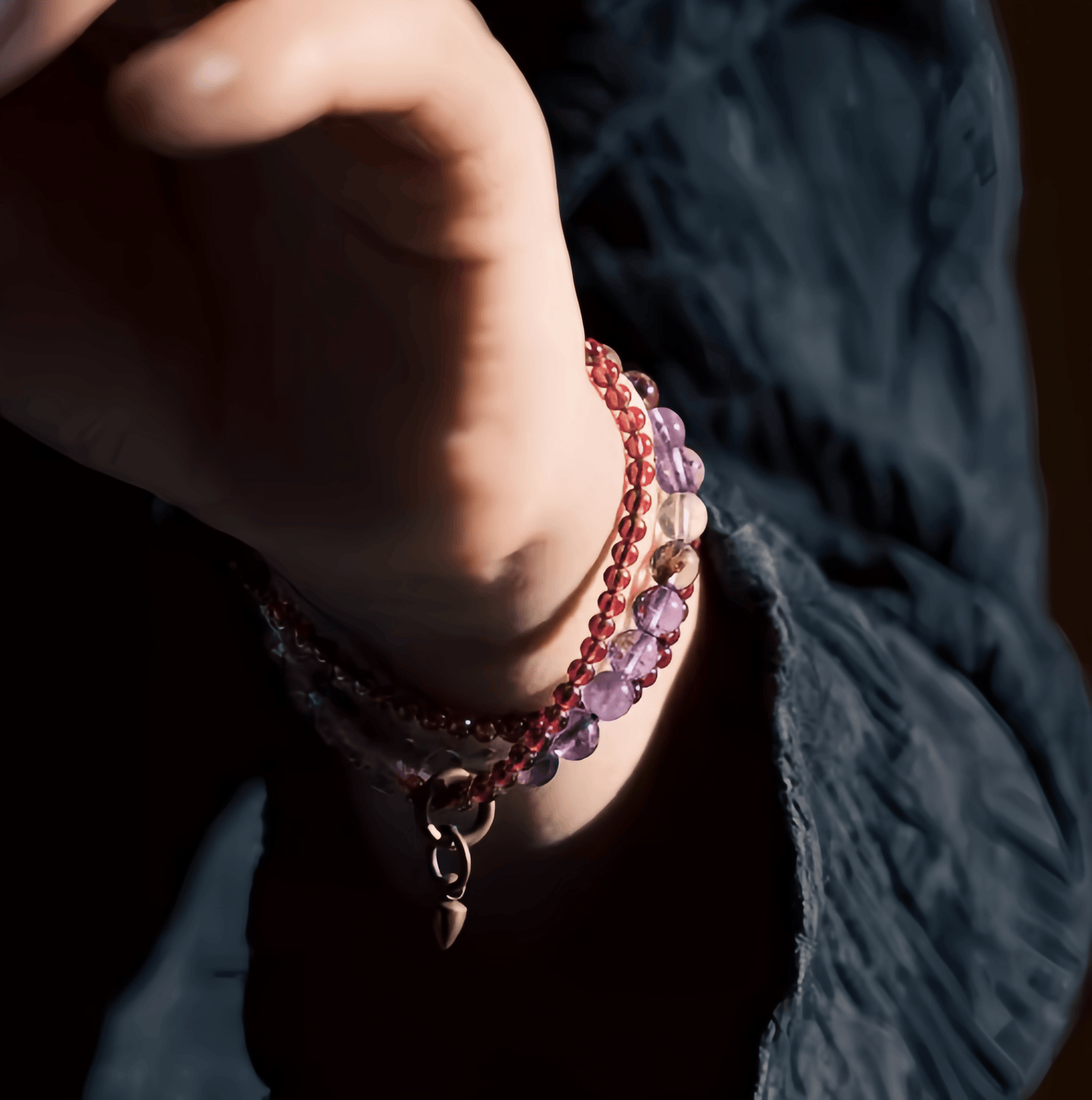 Energy Luxury Handcrafted Amethyst Phantom & Garnet Bracelet
