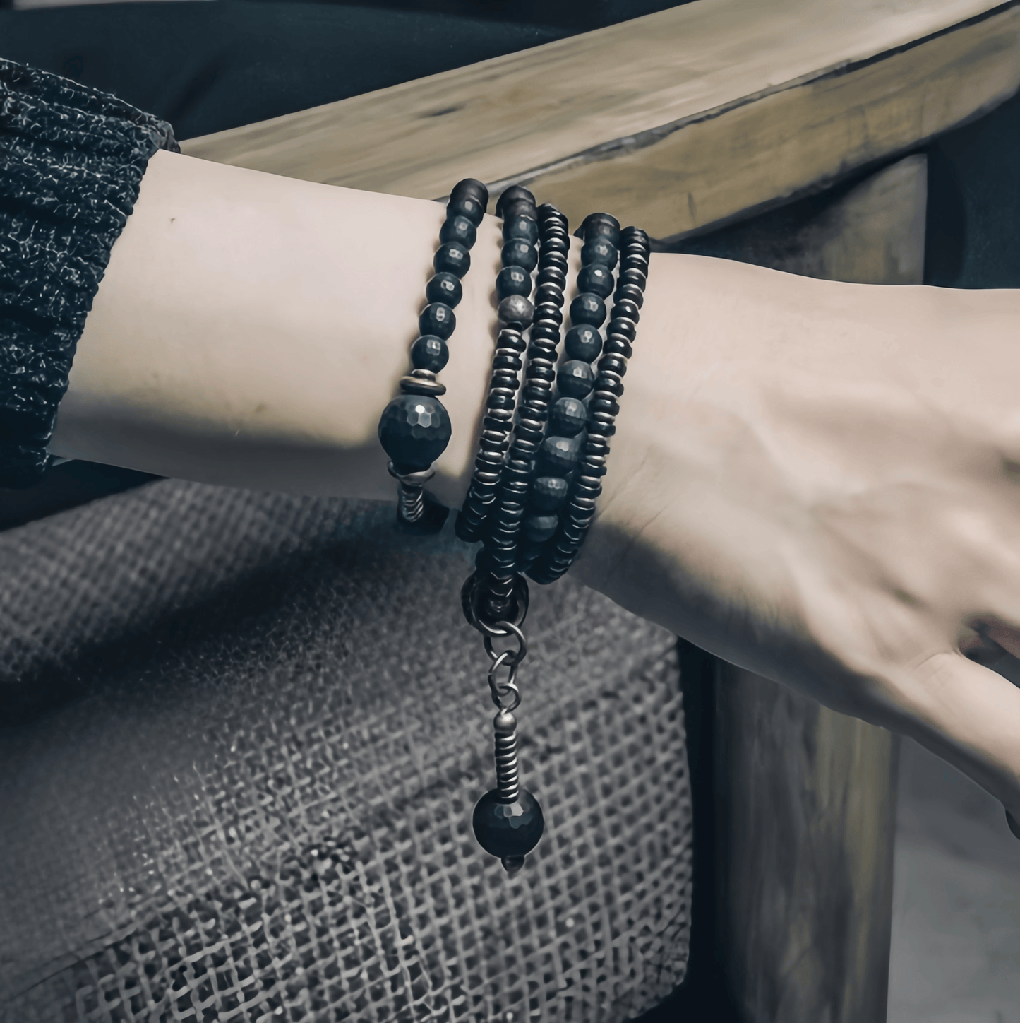 Energy Luxury Handcrafted Black Agate Bead Bracelet