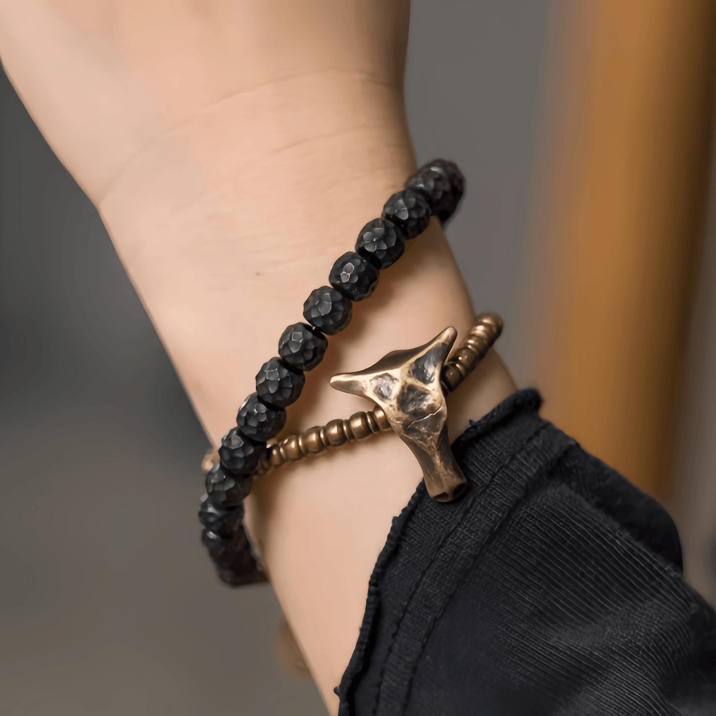 Energy Luxury Handcrafted Carved Coconut Shell Double-Strand Bracelet