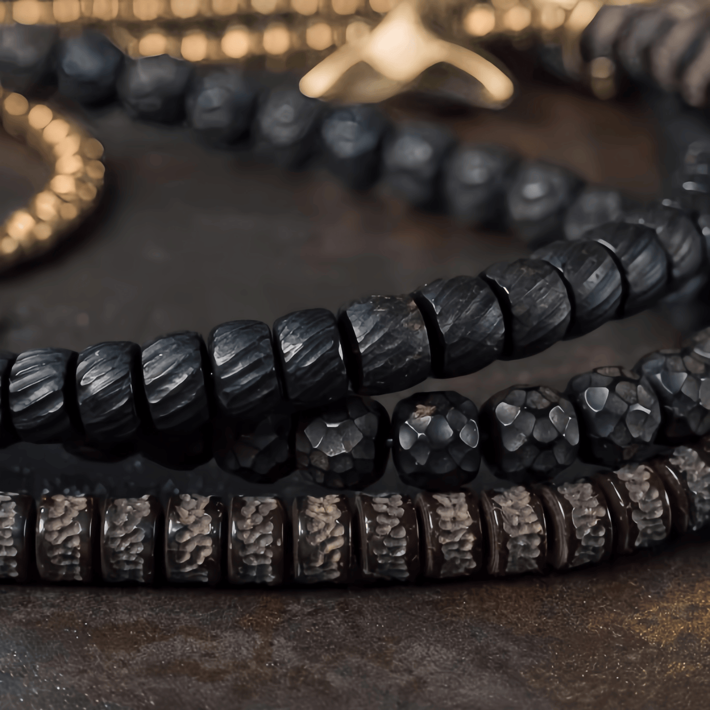 Energy Luxury Handcrafted Carved Coconut Shell Double-Strand Bracelet
