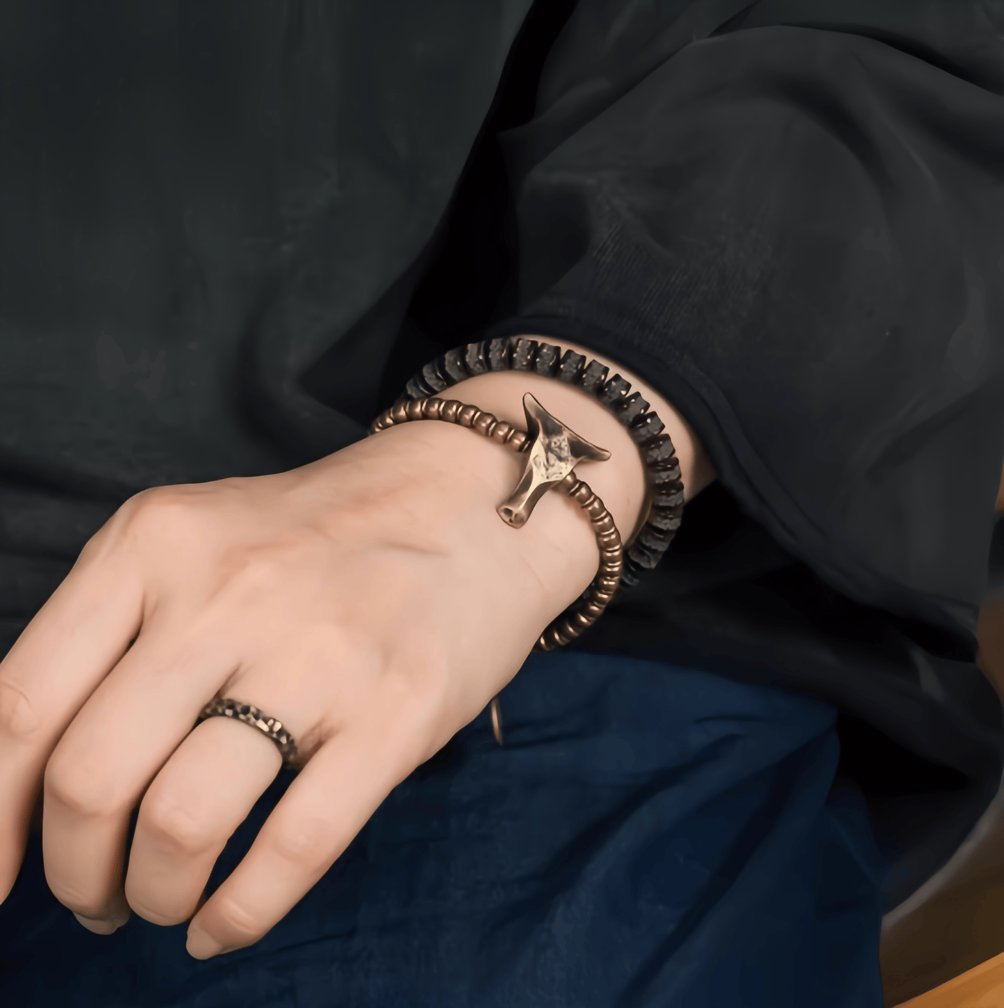 Energy Luxury Handcrafted Carved Coconut Shell Double-Strand Bracelet