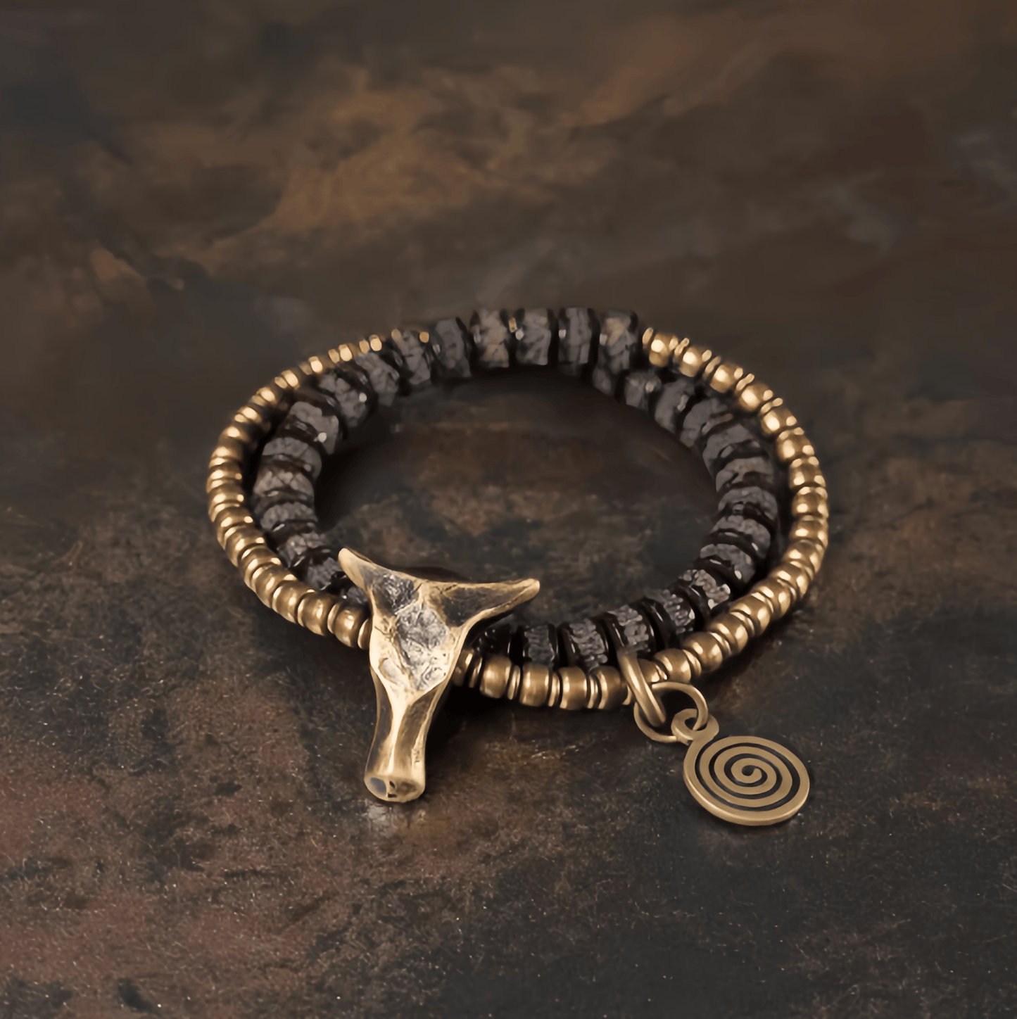 Energy Luxury Handcrafted Carved Coconut Shell Double-Strand Bracelet