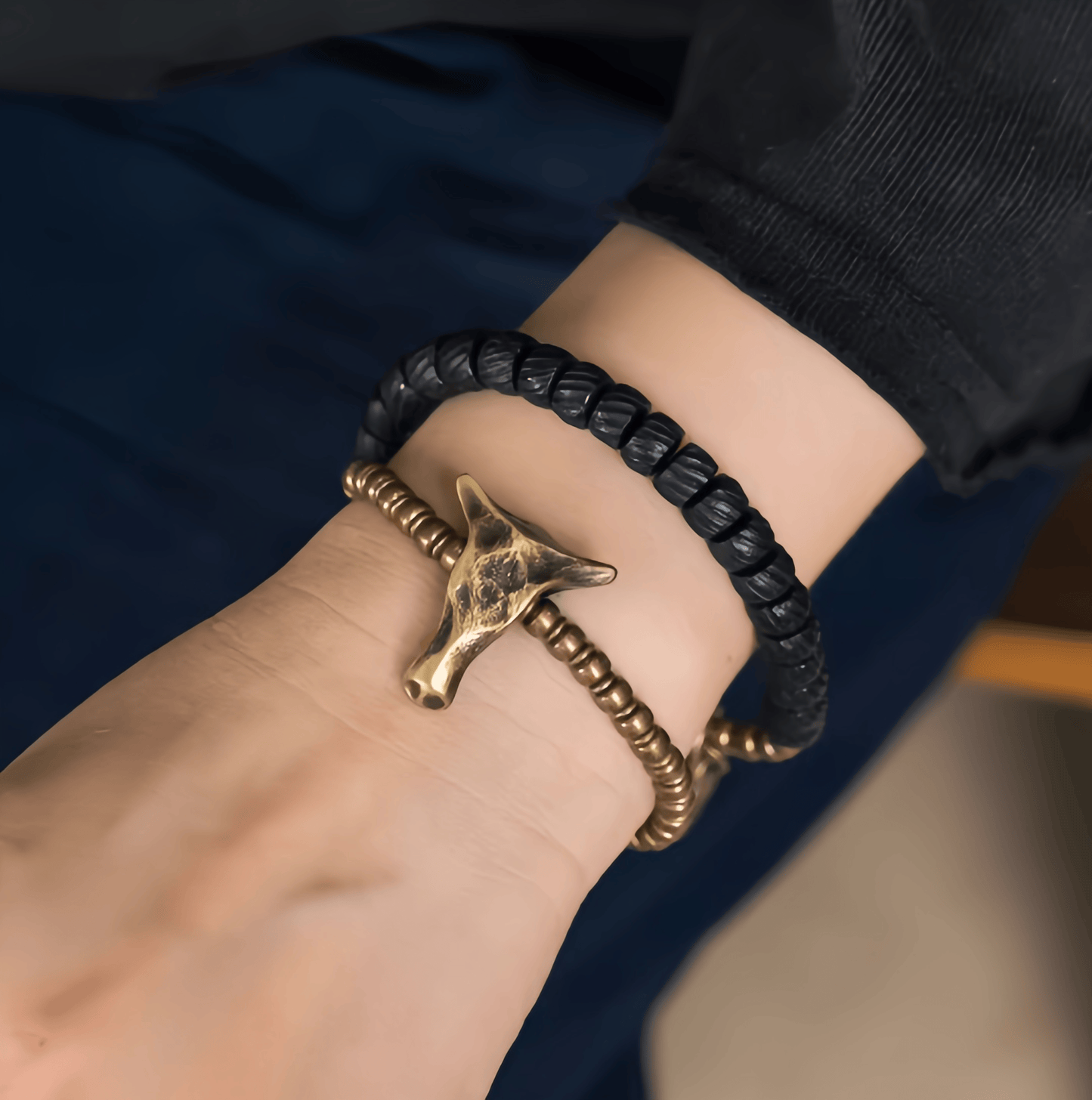 Energy Luxury Handcrafted Carved Coconut Shell Double-Strand Bracelet