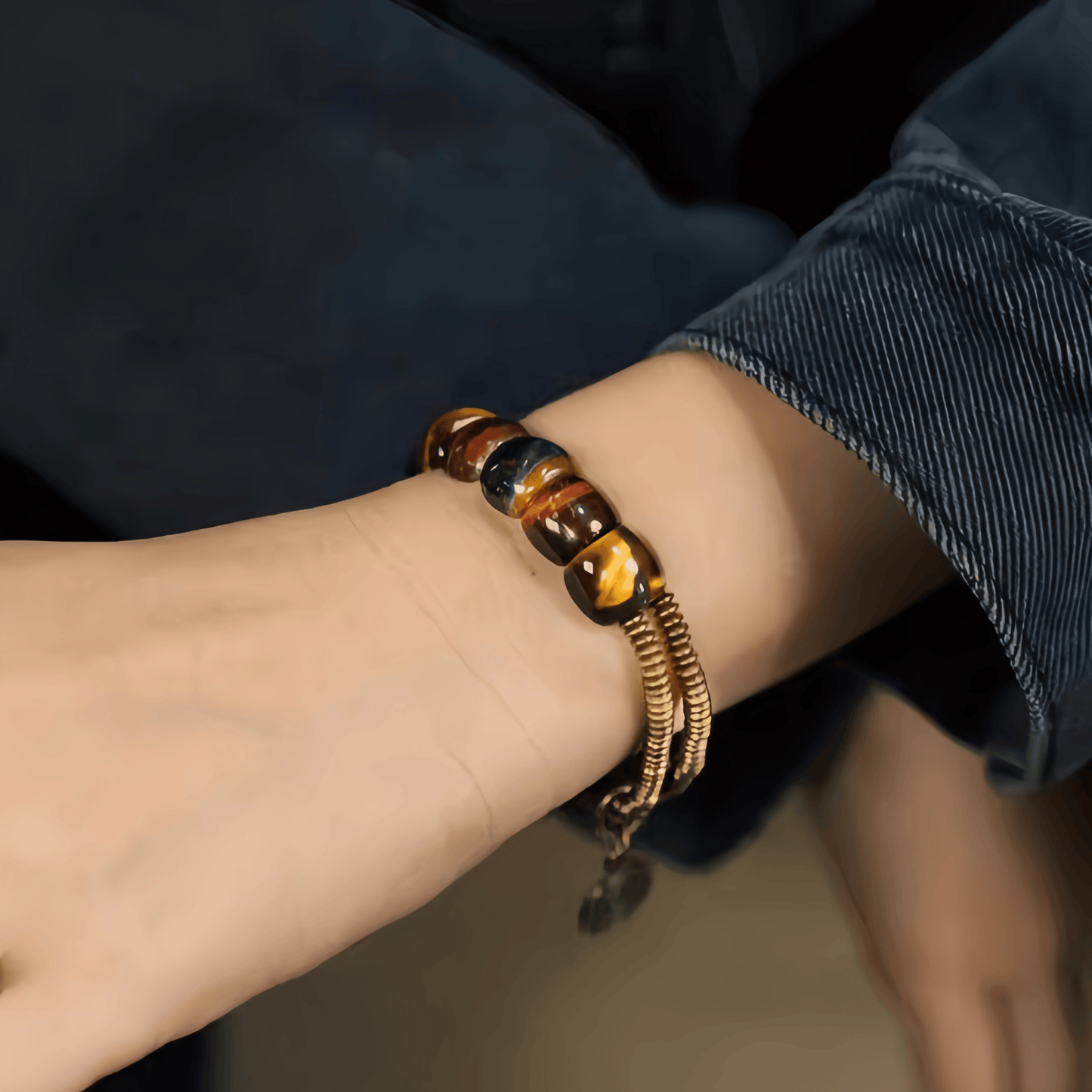 Energy Luxury Handcrafted Cat’s Eye Double-Layer Bracelet
