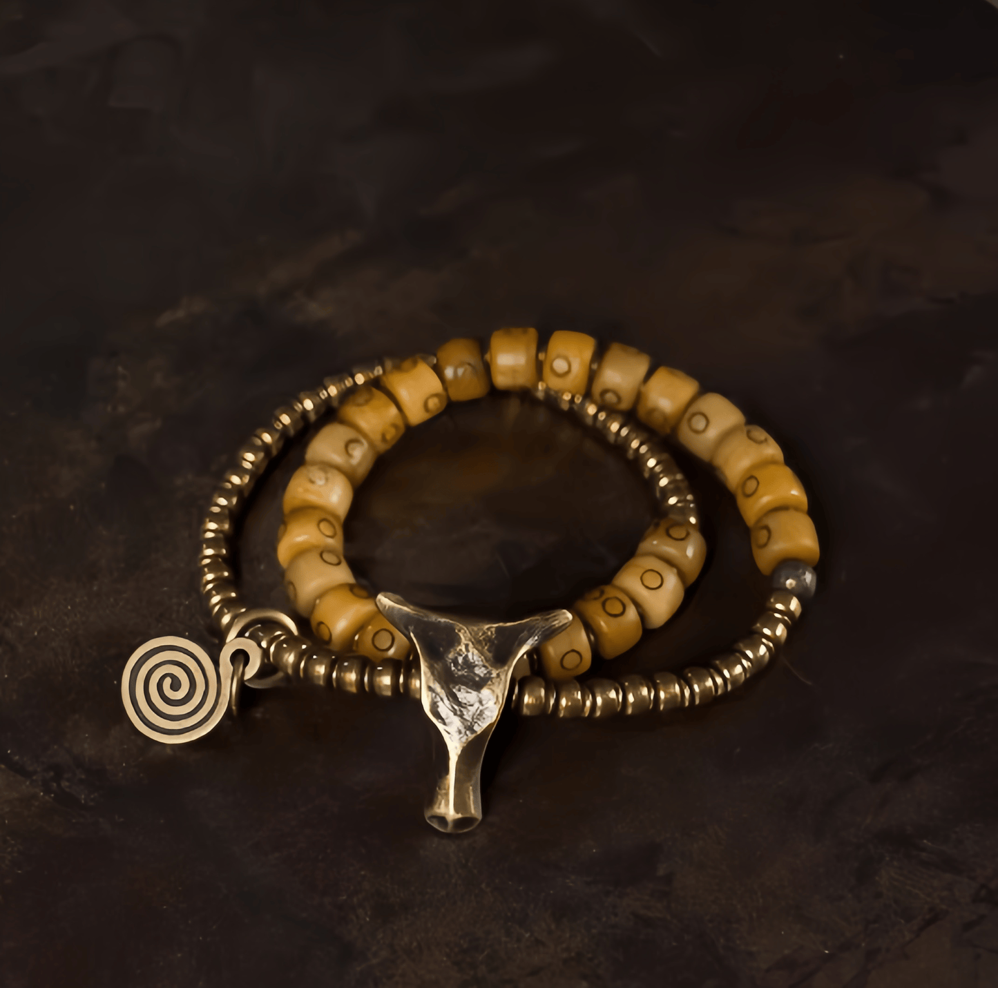 Energy Luxury Handcrafted Distressed Cow Bone Double-Strand Bracelet