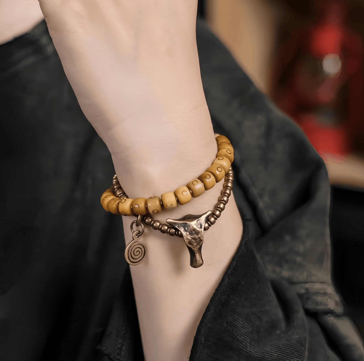 Energy Luxury Handcrafted Distressed Cow Bone Double-Strand Bracelet