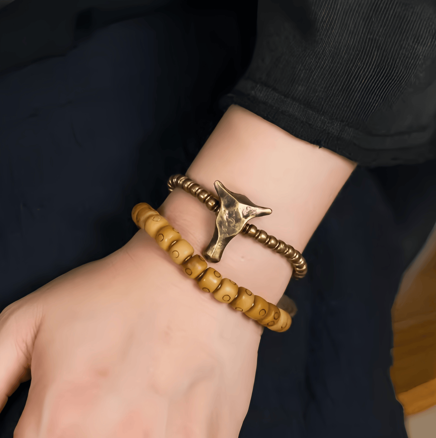 Energy Luxury Handcrafted Distressed Cow Bone Double-Strand Bracelet