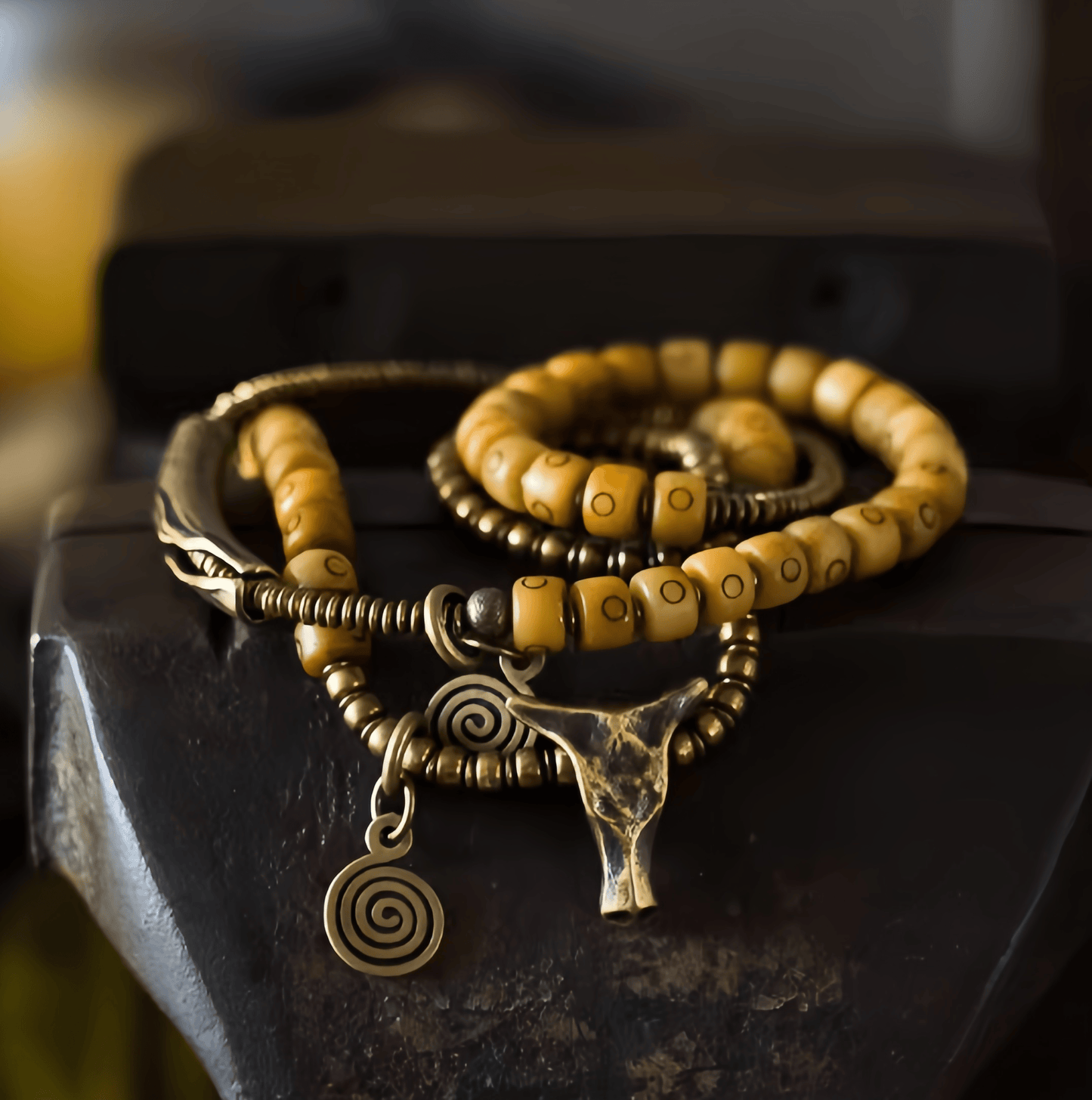 Energy Luxury Handcrafted Distressed Cow Bone Double-Strand Bracelet