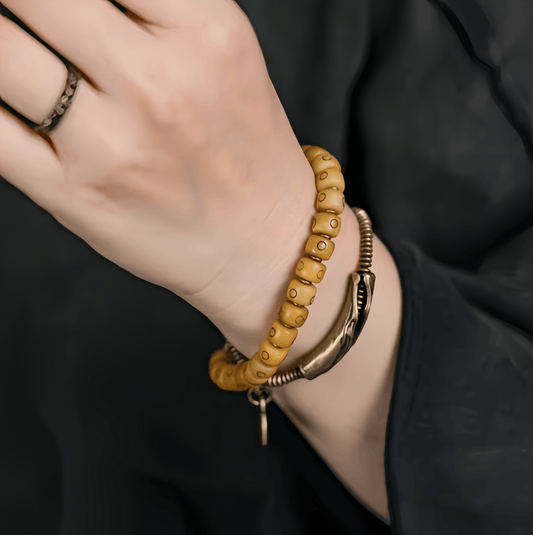 Energy Luxury Handcrafted Distressed Cow Bone Double-Strand Bracelet