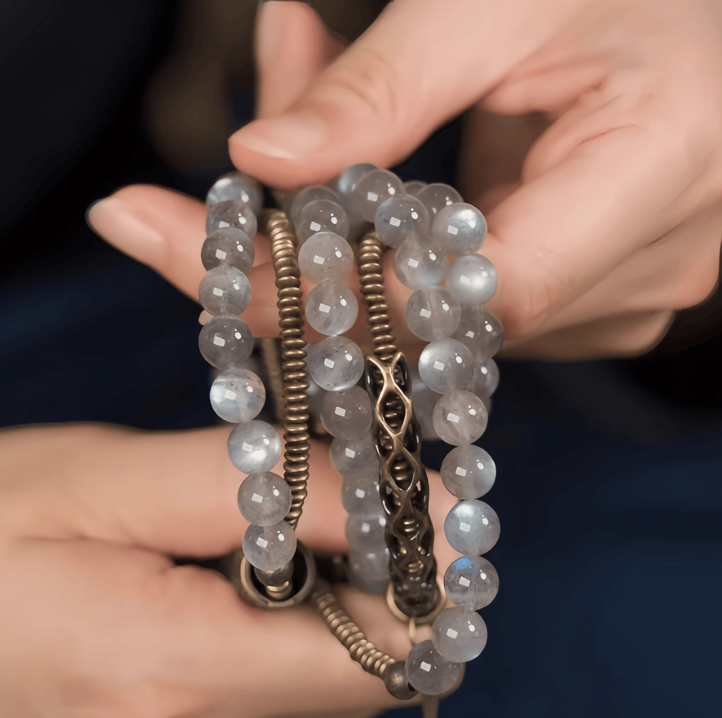Energy Luxury Handcrafted Gray Moonstone Bracelet