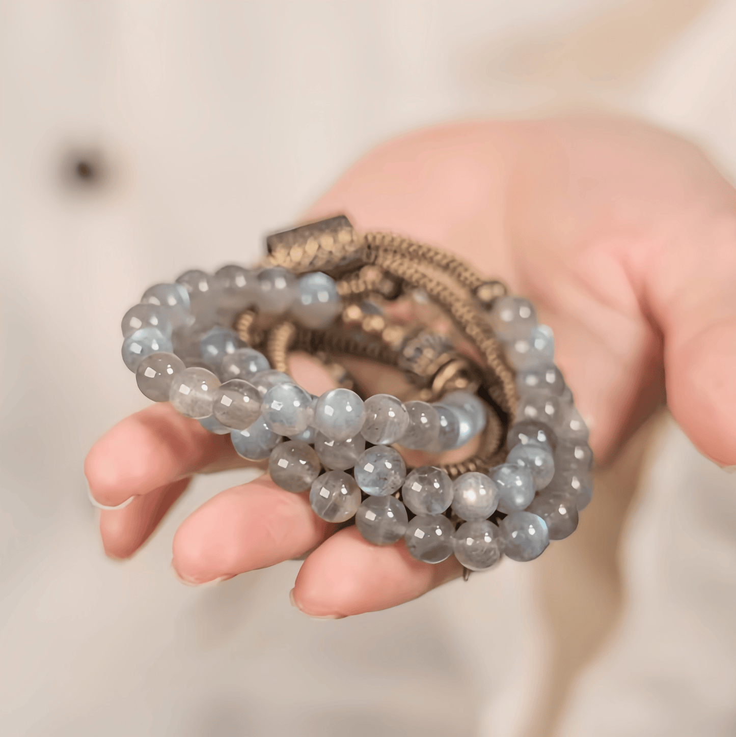 Energy Luxury Handcrafted Gray Moonstone Bracelet