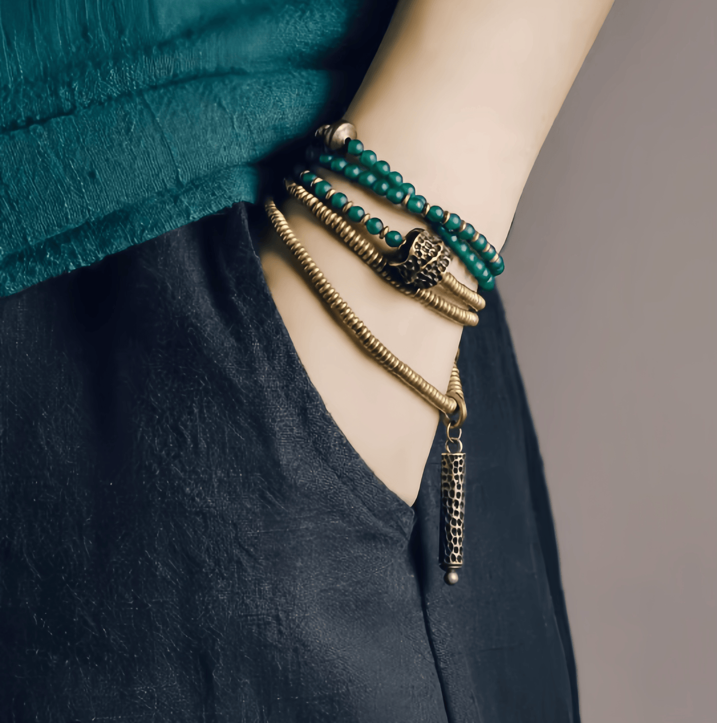 Energy Luxury Handcrafted Multi-Strand Agate Brass Bracelet