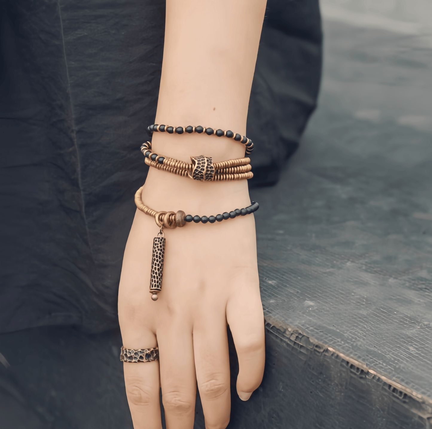 Energy Luxury Handcrafted Multi-Strand Agate Brass Bracelet