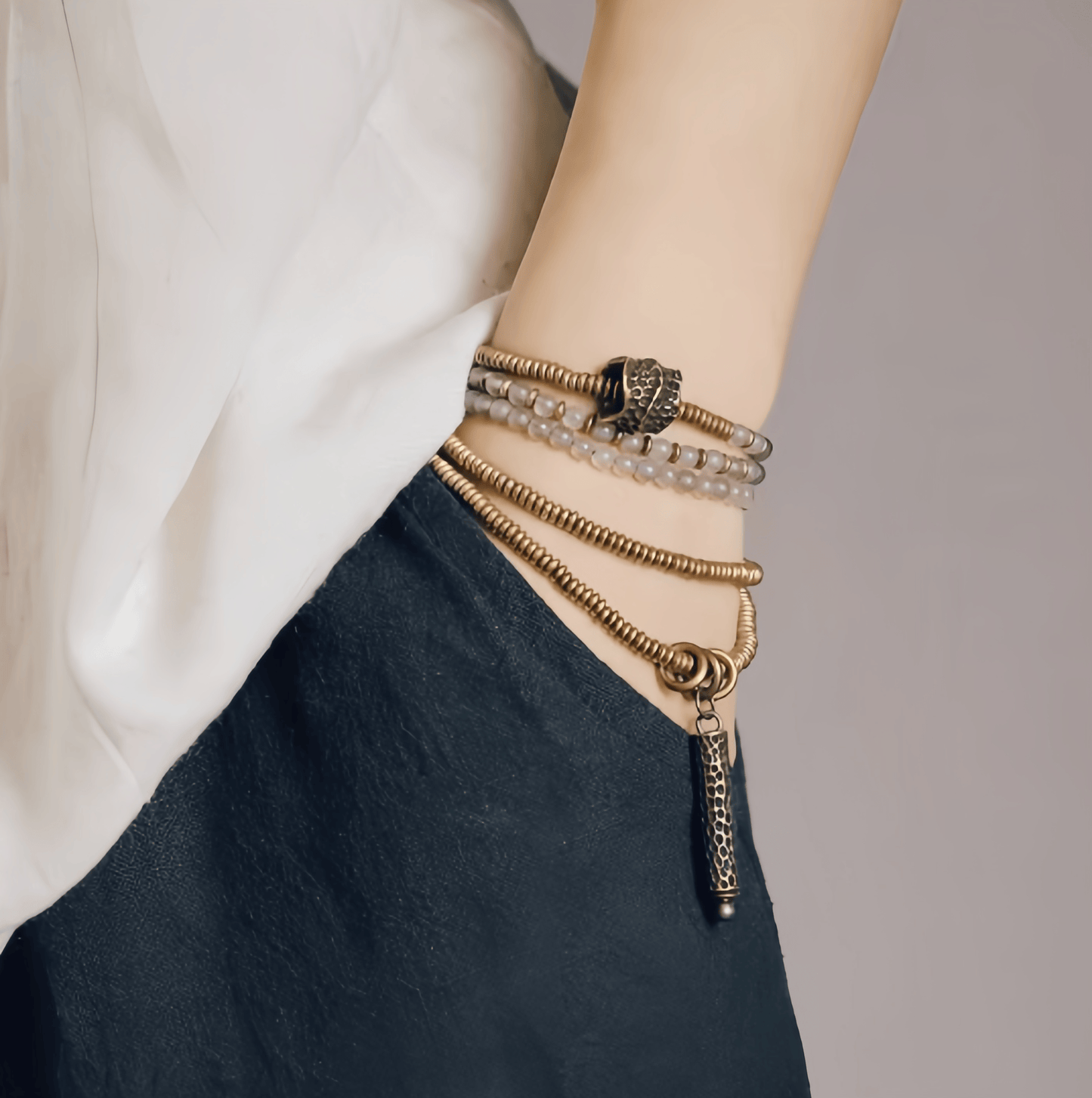 Energy Luxury Handcrafted Multi-Strand Agate Brass Bracelet