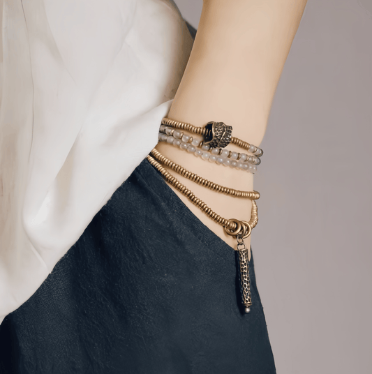 Energy Luxury Handcrafted Multi-Strand Agate Brass Bracelet