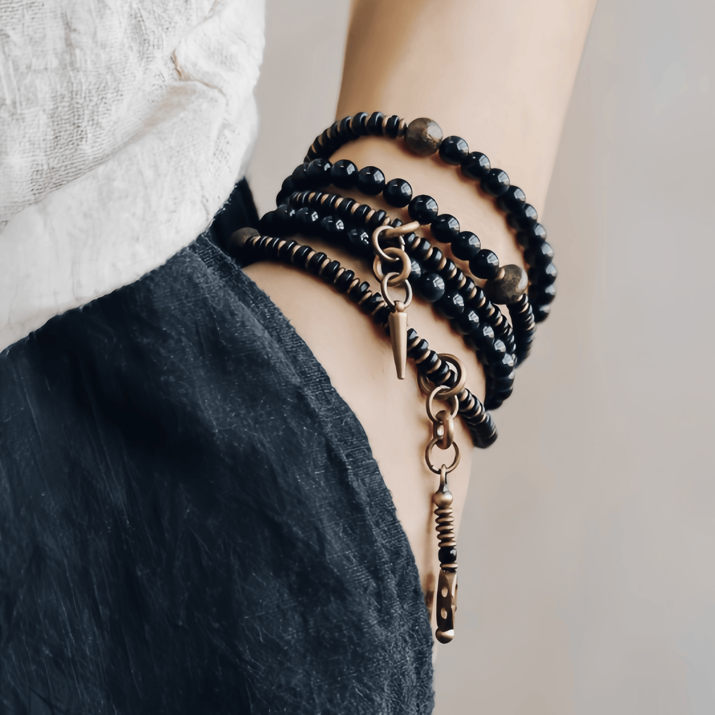 Energy Luxury Handcrafted Multi-Strand Obsidian Bracelet