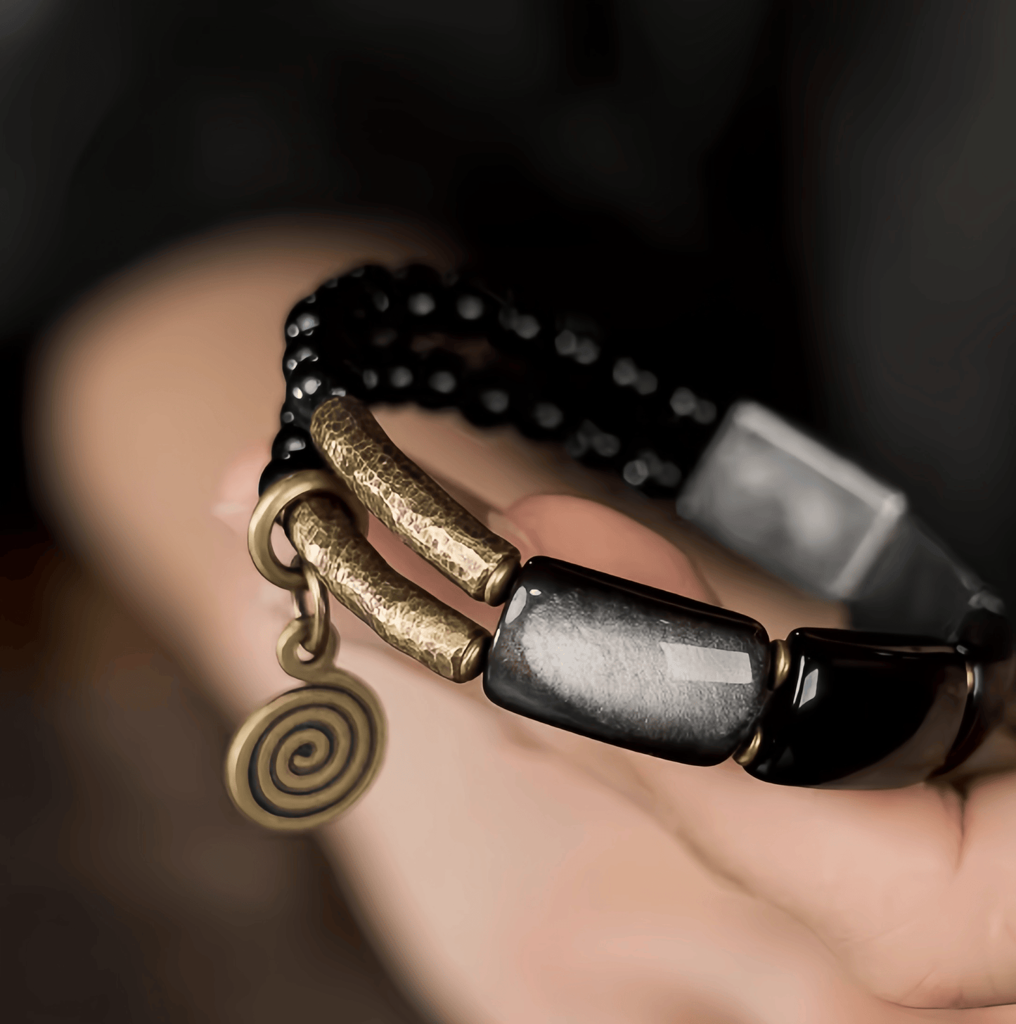 Energy Luxury Handcrafted Silver Obsidian Bracelet