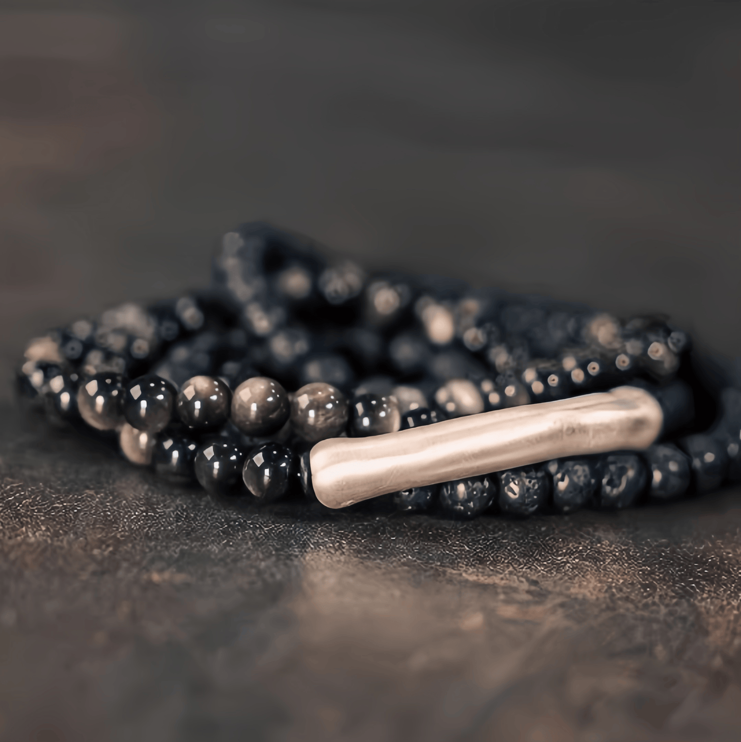Energy Luxury Handcrafted Silver Obsidian & Volcanic Stone Bracelet
