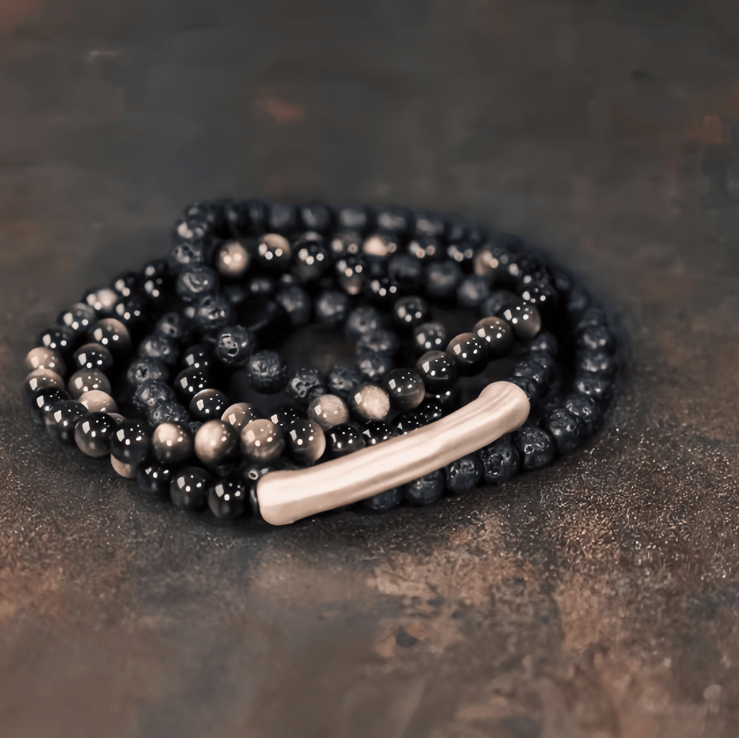 Energy Luxury Handcrafted Silver Obsidian & Volcanic Stone Bracelet