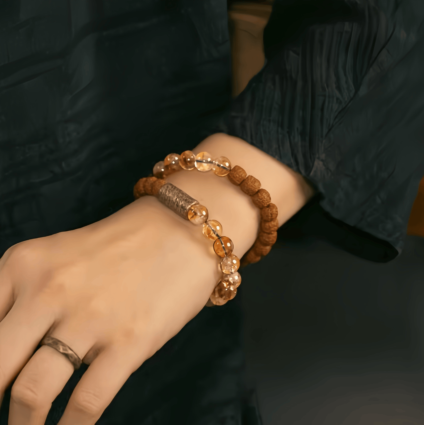 Energy Luxury Handcrafted Yellow Crystal & Vajra Bodhi Bracelet