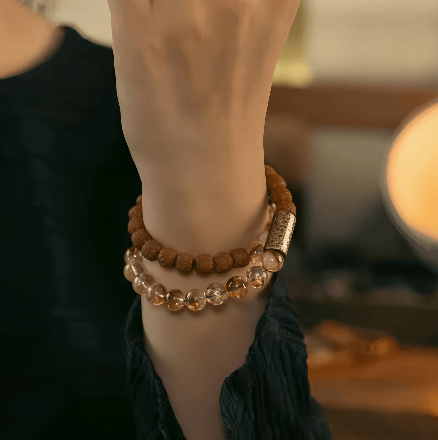 Energy Luxury Handcrafted Yellow Crystal & Vajra Bodhi Bracelet