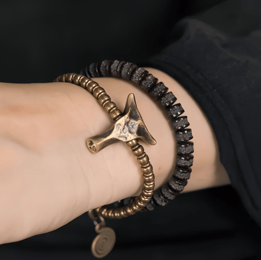 Energy Luxury Handcrafted Carved Coconut Shell Double-Strand Bracelet