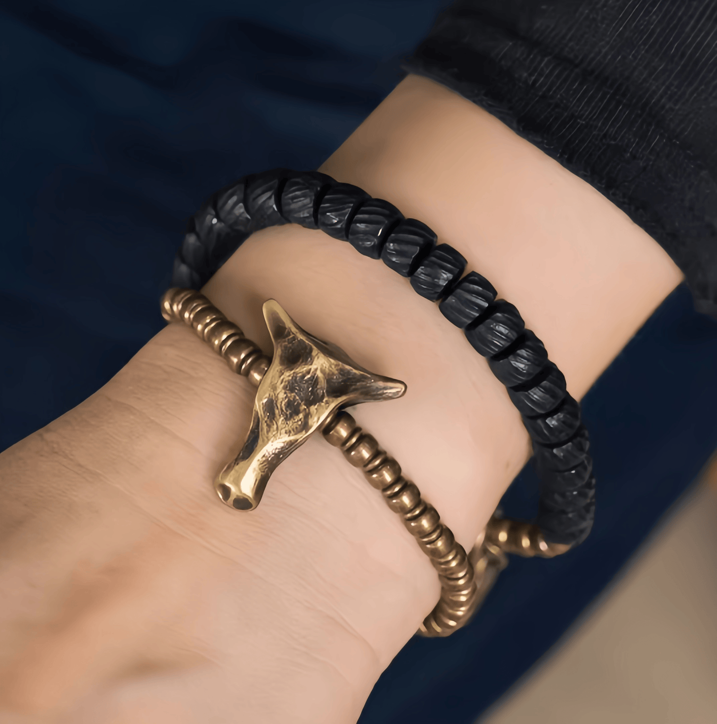 Energy Luxury Handcrafted Carved Coconut Shell Double-Strand Bracelet