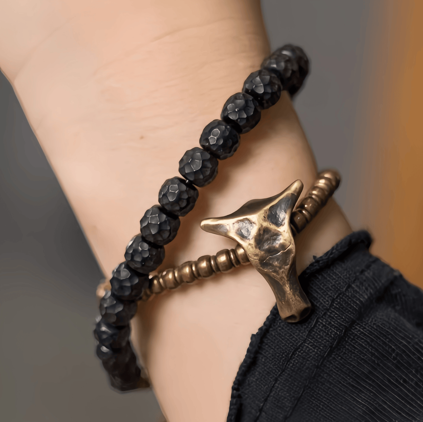 Energy Luxury Handcrafted Carved Coconut Shell Double-Strand Bracelet