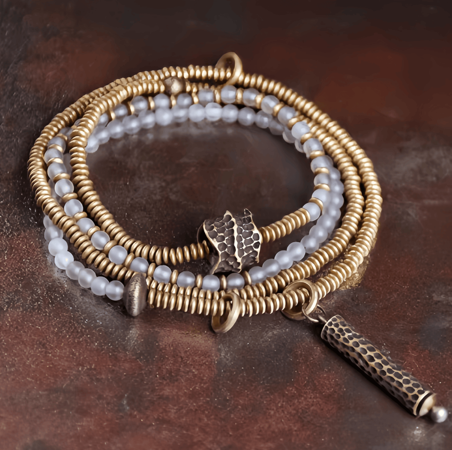 Energy Luxury Handcrafted Multi-Strand Agate Brass Bracelet