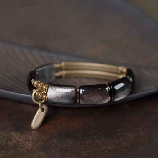 Energy Luxury Handcrafted Obsidian & Silver Obsidian Bracelet