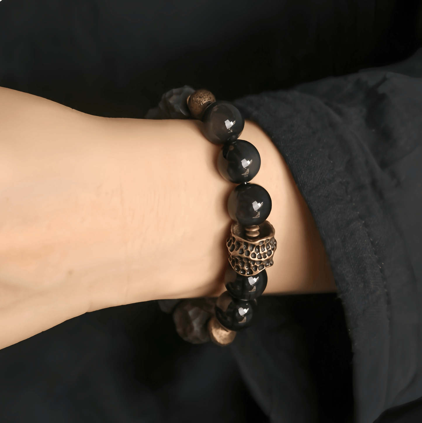 Energy Luxury Handmade Ebony & Obsidian Bracelet