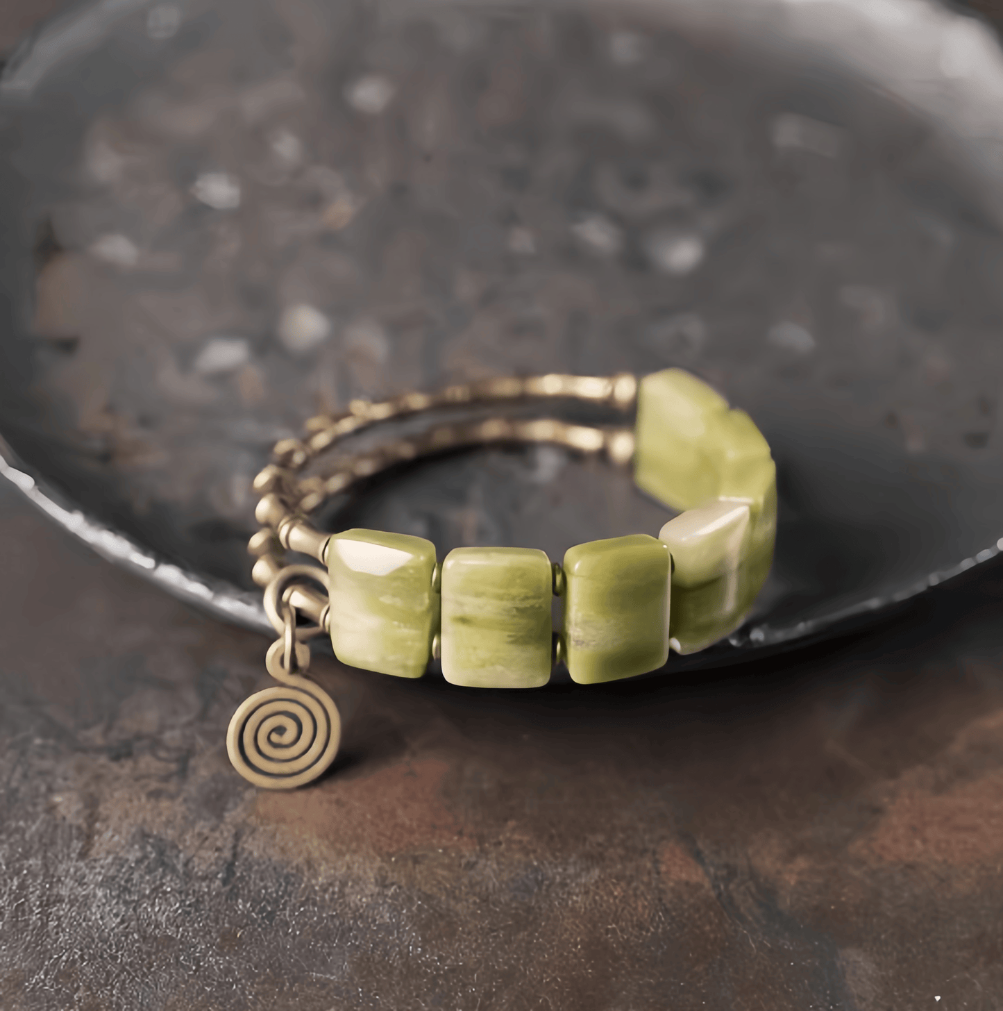 Energy Luxury Handmade Green Serpentine Jade Bracelet – Vintage Unique Jewelry for Men & Women