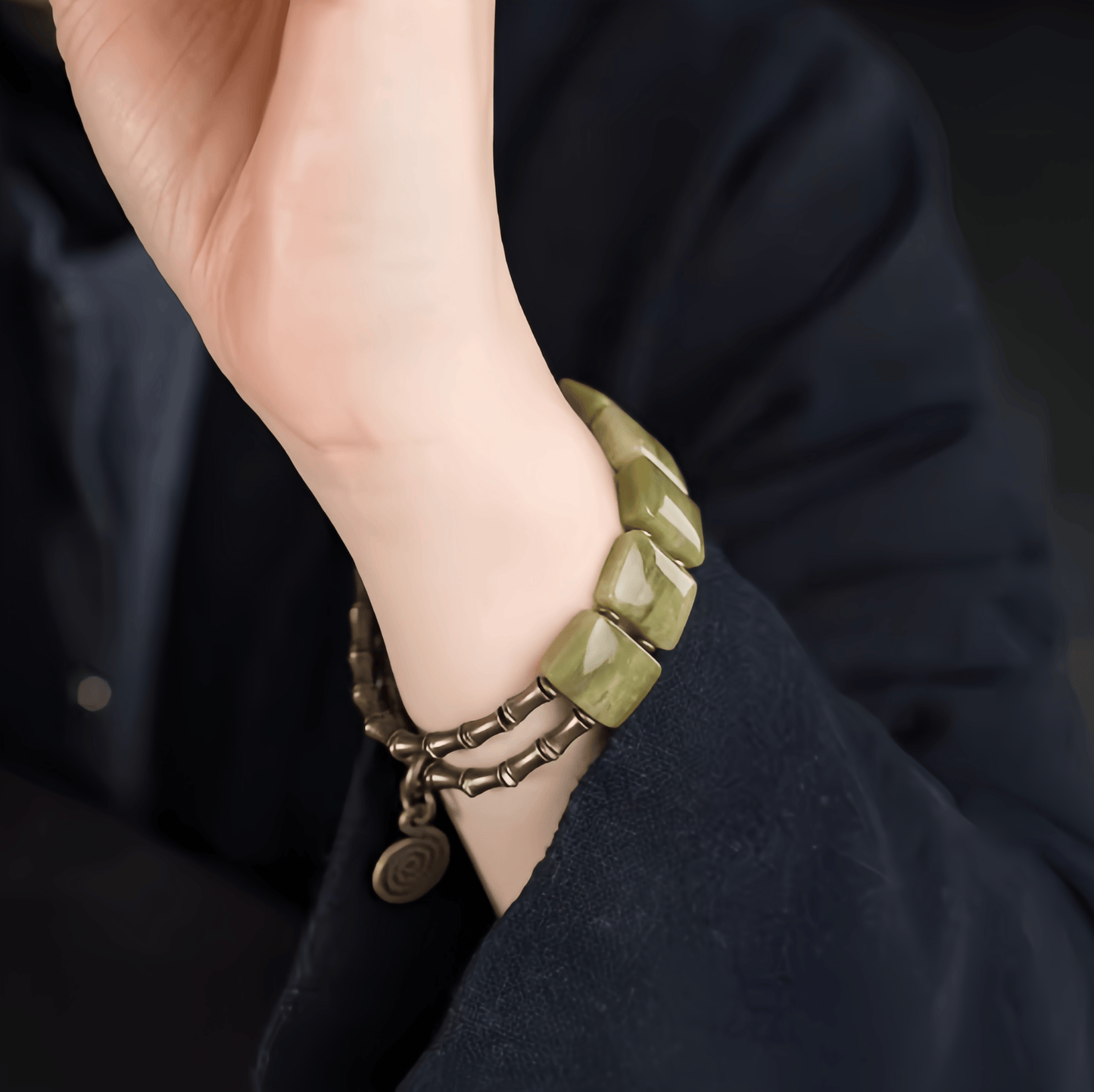 Energy Luxury Handmade Green Serpentine Jade Bracelet – Vintage Unique Jewelry for Men & Women