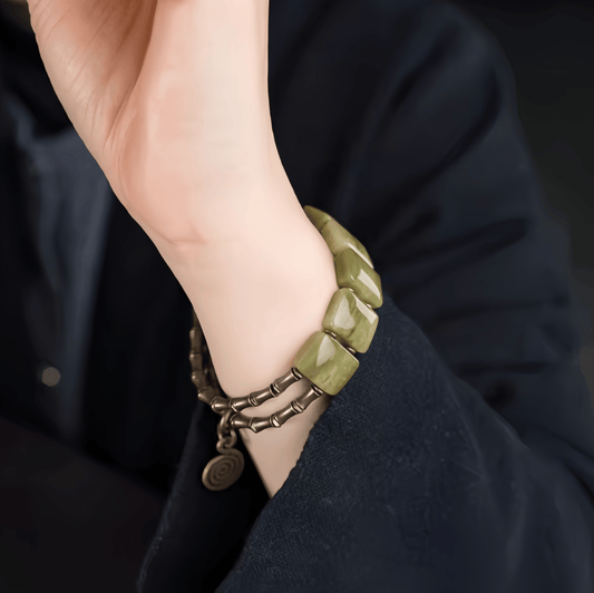 Energy Luxury Handmade Green Serpentine Jade Bracelet – Vintage Unique Jewelry for Men & Women